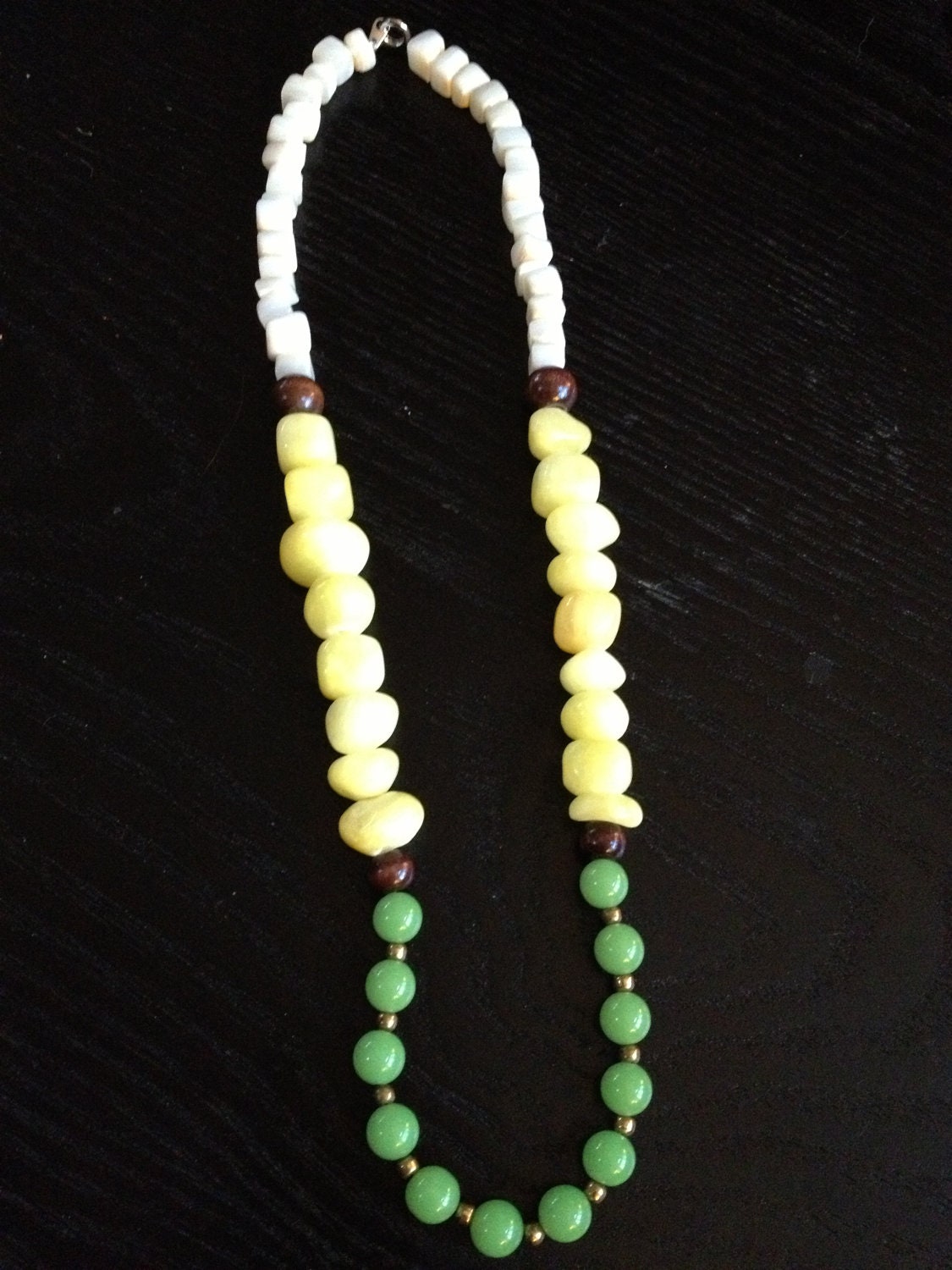 FREE SHIPPING: Yellow, Green and White Bead Statement Necklace
