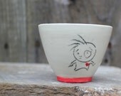 Very Little White Heartfelt Cup with a Very Little Boy with one Large Eye