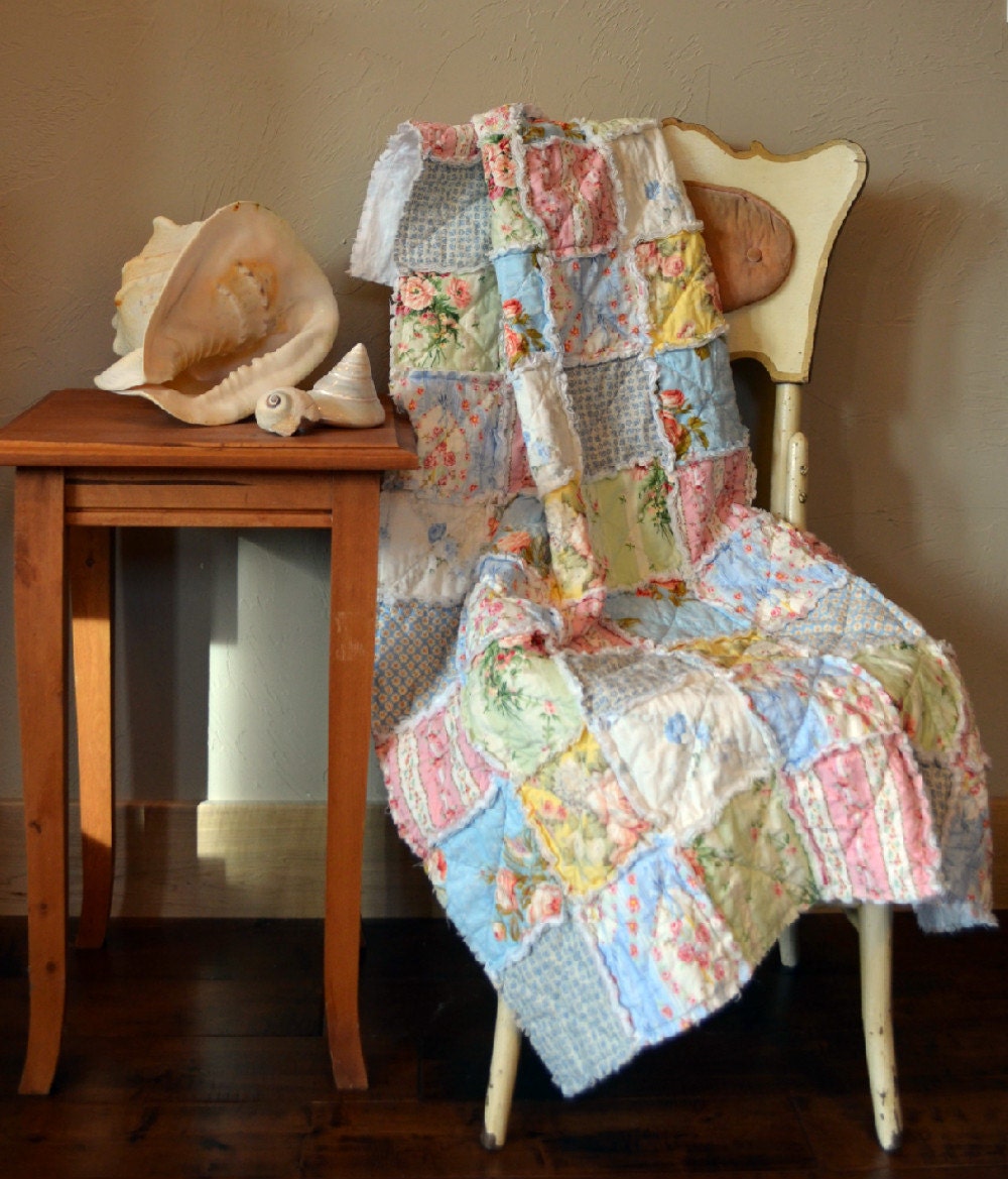 Shabby Chic French Floral Crib Size Rag Quilt