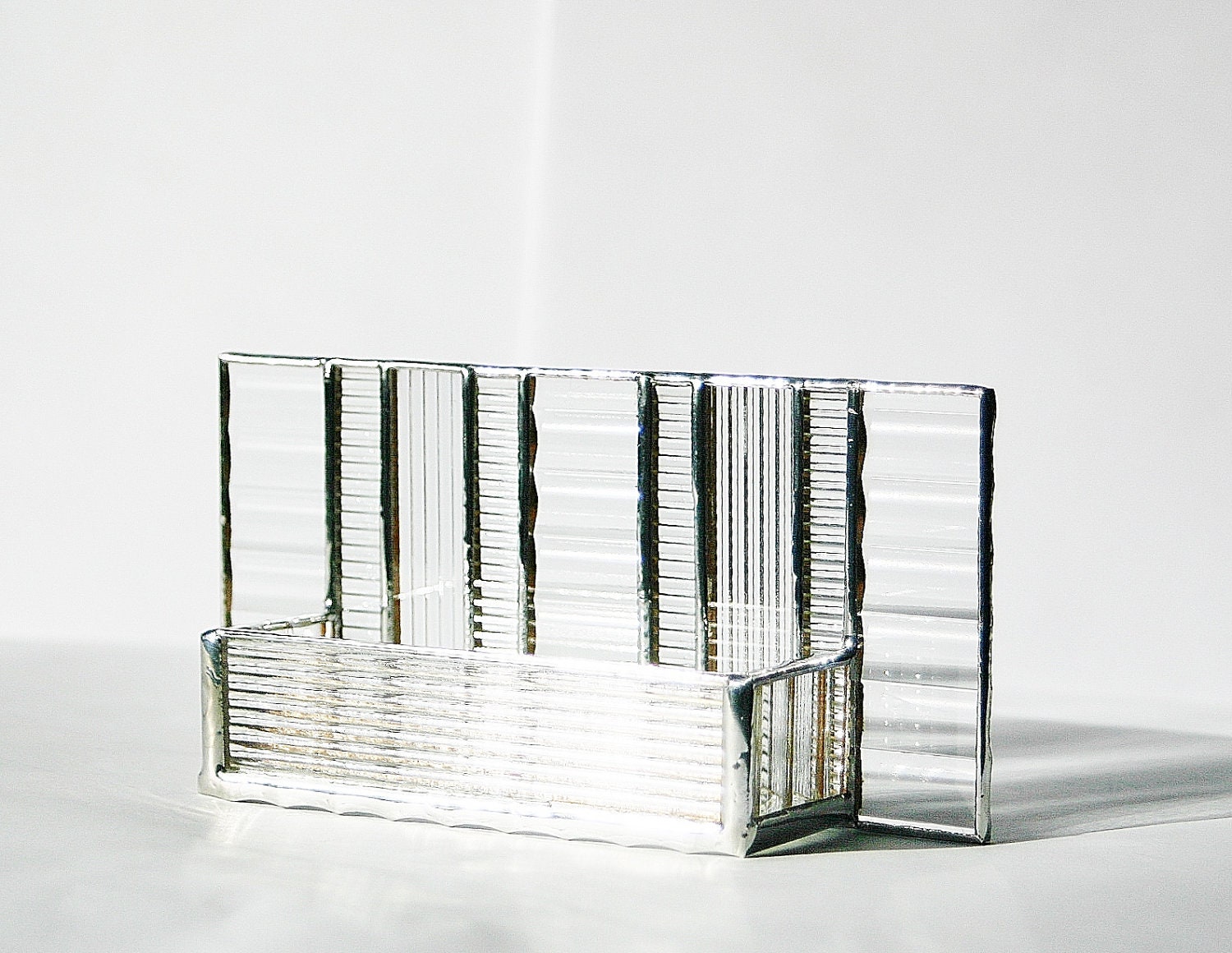Stained Glass Business Card Holder Clear Architectural Art Glass Modern Contemporary Desk Accessory Office Handmade OOAK