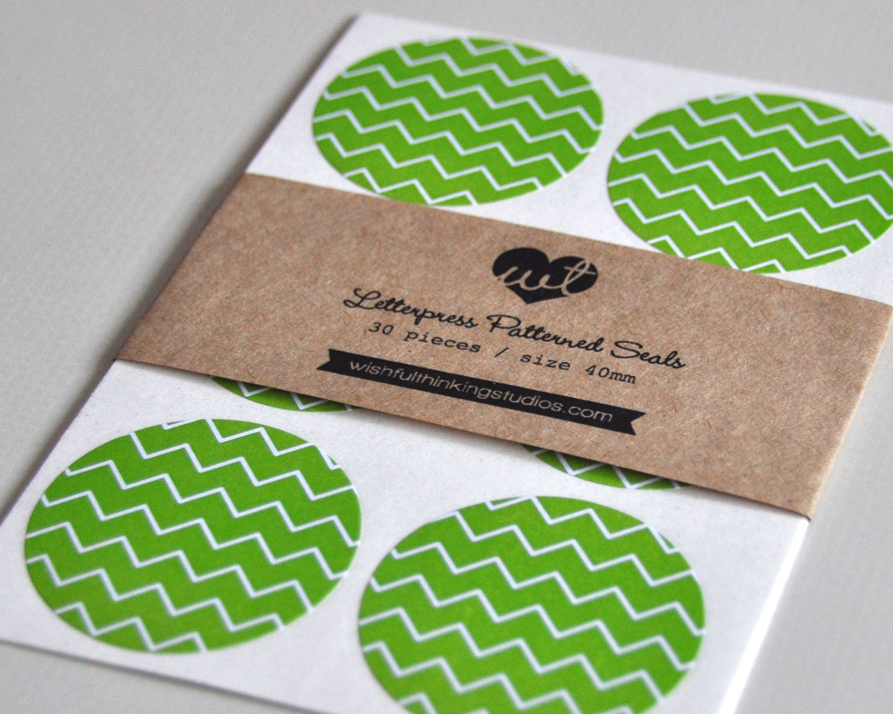 Letterpress Patterned Seals - Lime Chevron (30pcs)