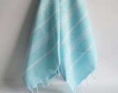SET 2 Head and Hand Towel Peshkir - Ice Blue (white striped)