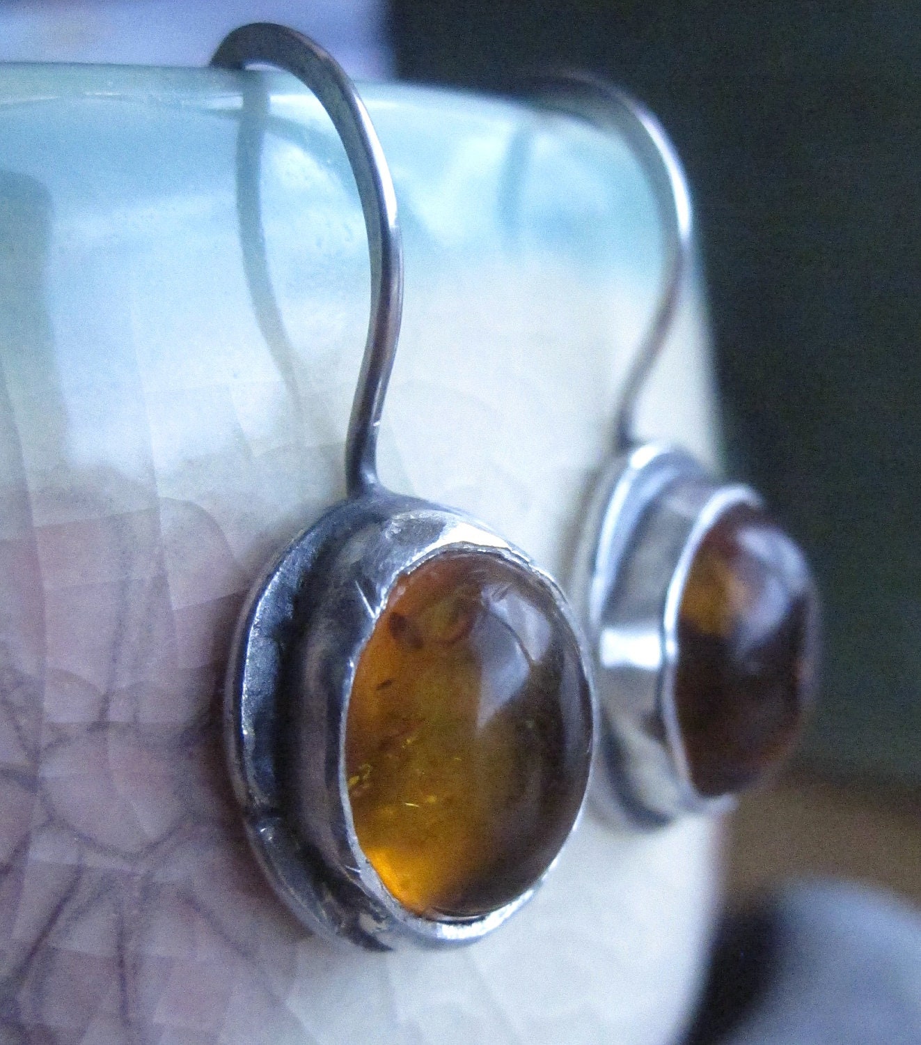 Amber and silver earrings