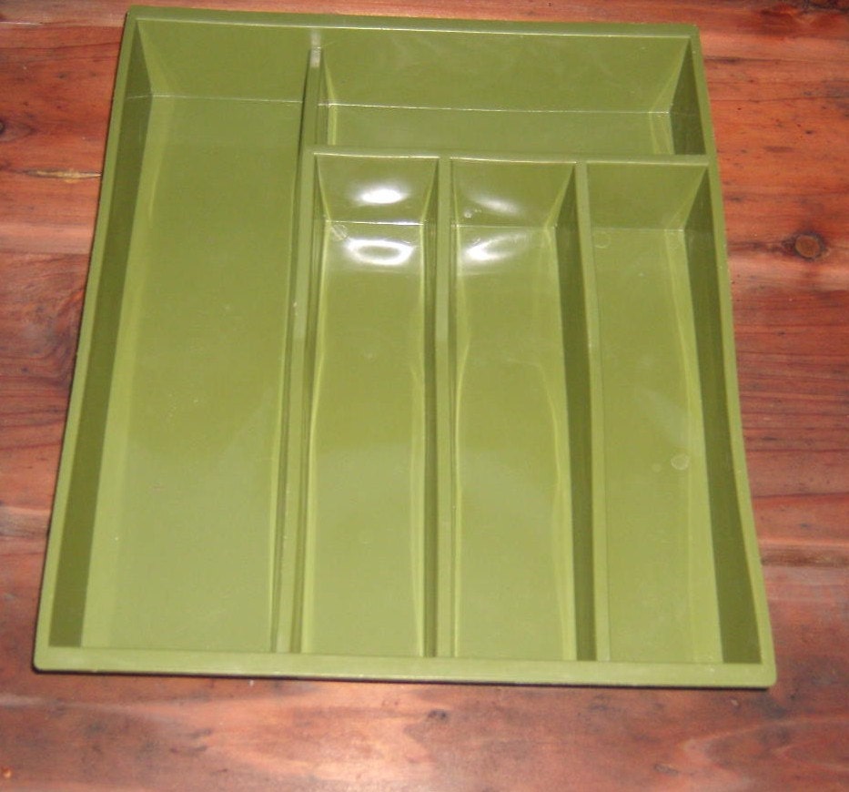 Avocado Green Silverware / Flatware Cutlery Drawer organizer plastic Tray