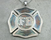 Fire Fighter Pendant in Fine Silver - Maltese Cross - Customizable Necklace - Fire Department - Firemen
