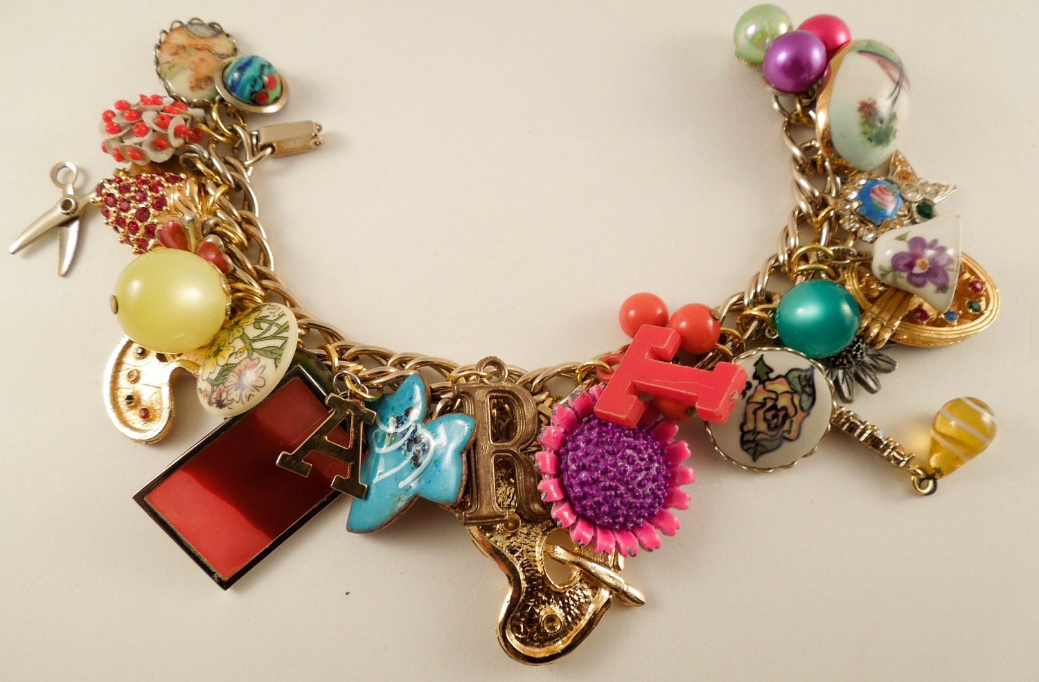 The Art Teacher Repurposed Vintage Jewelry Charm Bracelet One of a Kind OOAK