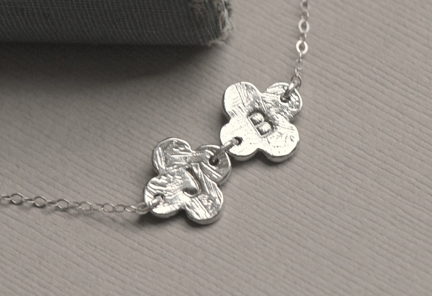 Double Personalized Clover Necklace SILVER, Quatrefoil Necklace, lMonogram Necklace, Initial gold Necklace, Couples Jewelry