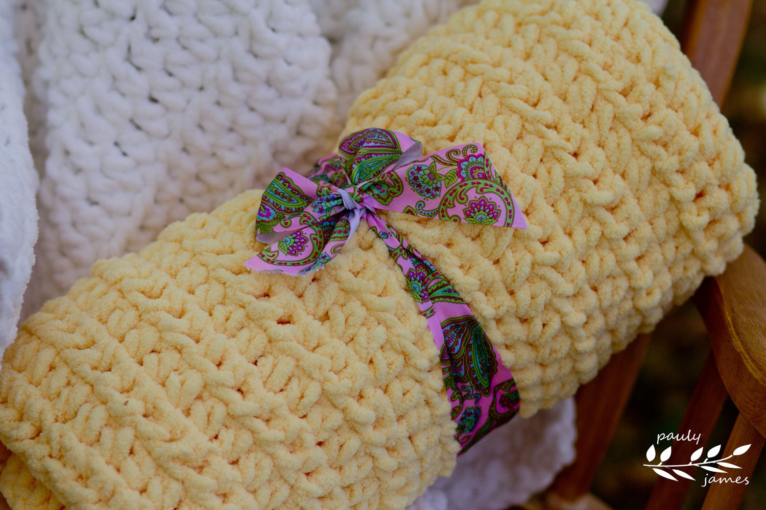 Baby Yellow Plush,Soft, Squishy Little Blanket perfect Photo Prop, Baby gift, Stroller, more  -Hand Crocheted