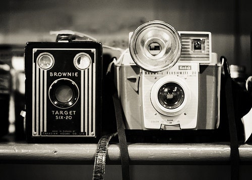 Camera Print "A Pair of Kodak Brownies" 5x7 Fine Art Photography Black and White photo Camera Vintage camera print