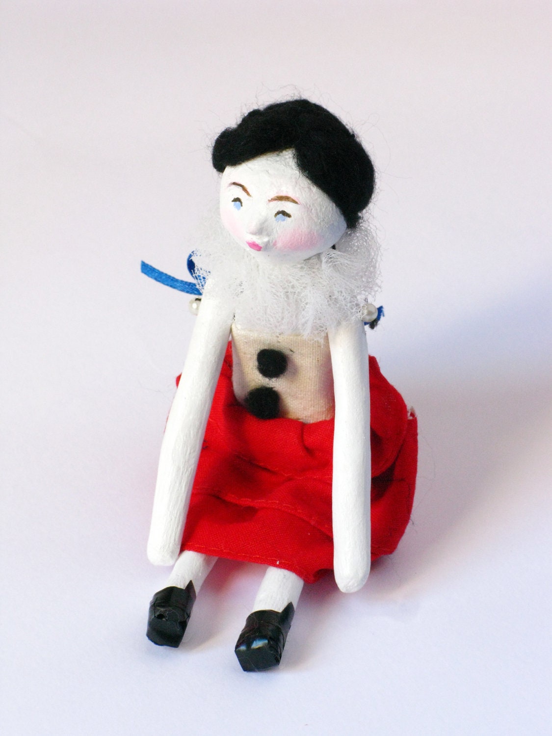 Art Doll - Pierrette the Comedian - Contemporary Handmade Paper Clay Doll - One Of A Kind