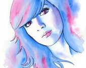 Blue Fashion Illustration Print 8x10" ready to frame