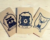 Three Pack Framed Animals Spring Gift Set Pronghorn Great Horned Owl Fox Bear Raccoon Deer Wolf Pocket Size Moleskine Journals Notebooks