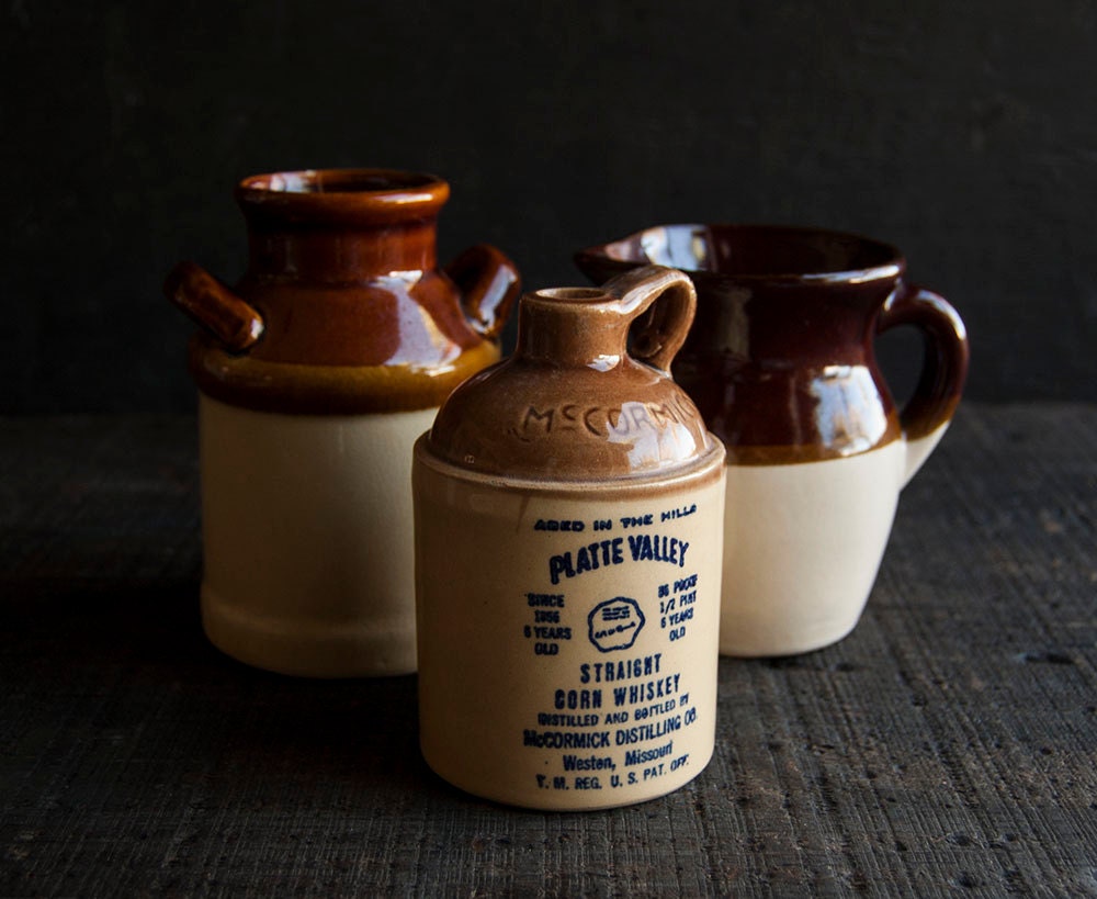Ceramic Farmhouse Jugs - Storage Bottle Vases - Vintage Brown