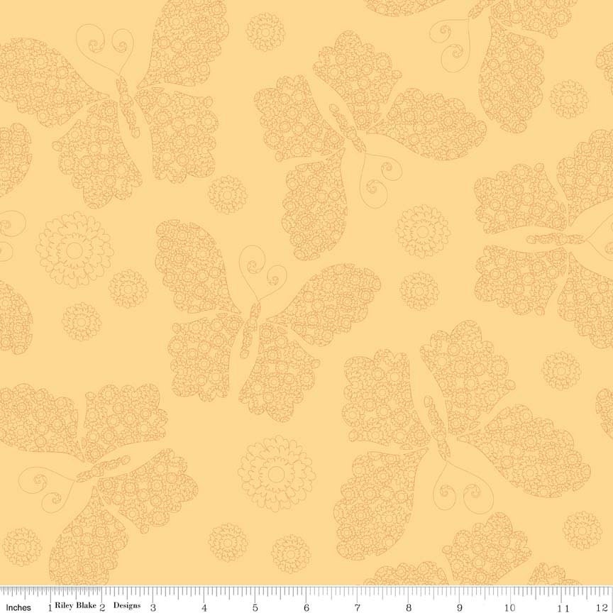 The Quilted Fish for Riley Blake - FLUTTER - Butterfly in Yellow - 1 Yard - Cotton Fabric