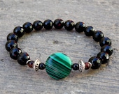 intuition, genuine malachite and onyx mala bracelet