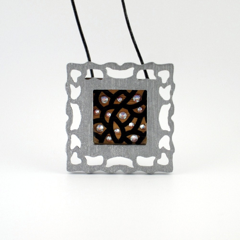 Industrial Steel and Black Laser Engraved Picture Necklace - Organic Cell Series