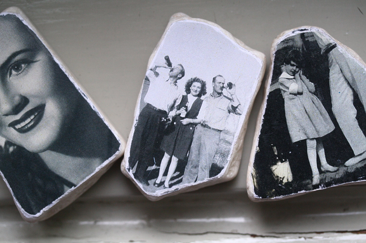 Boozing and Carousing Photo Stones / Vintage Photographs mounted on Natural Marble / Miniature Wall Hangings / Set of Two