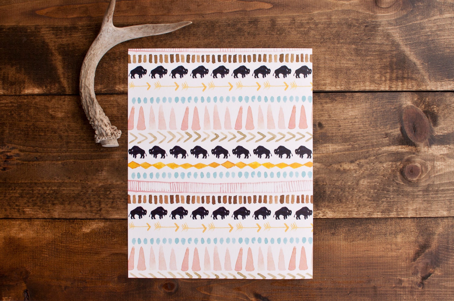 Southwestern buffalo and tribal shapes print 8 x 10