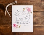 8 x 10 print- Floral print with Emerson quote in hand painted lettering with bold flowers