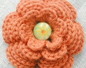 Crocheted Orange Merino Wool Brooch