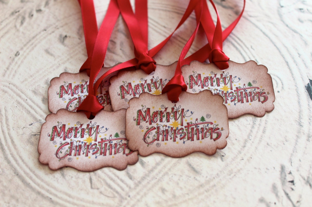 Vintage Inspired Holiday Gift Tags - Merry Christmas - Set of 5