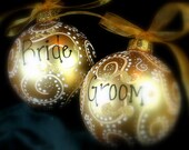 Gorgeous Gold Frosted Swirls with Dots, Hand Painted Glass Ball Christmas Ornament - Wedding or Anniversary, Personalize, 1st Christmas gift