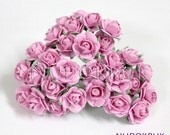 100 pink Mulberry Paper Rose Flower handmade size 1.5 cm. ,scrapbooking