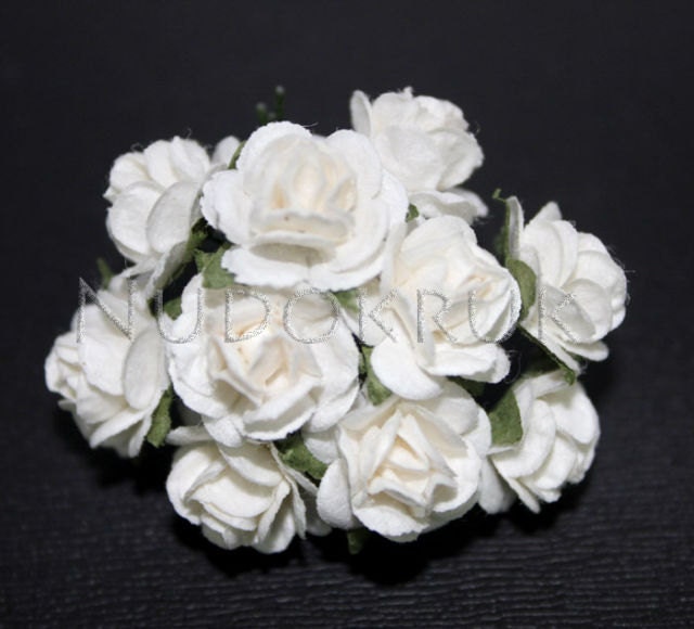 10 White color Mulberry Paper Rose Flower handmade size 1.5 cm. ,scrapbooking