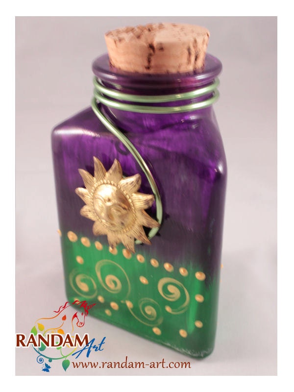 Painted Glass Bottle Reed Diffuser Purple and Green with Gold