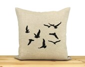 Bird pillow cover, Decorative throw pillow cover, Geometric pillow, Woodland animal - Flying birds silhouette in black and natural beige