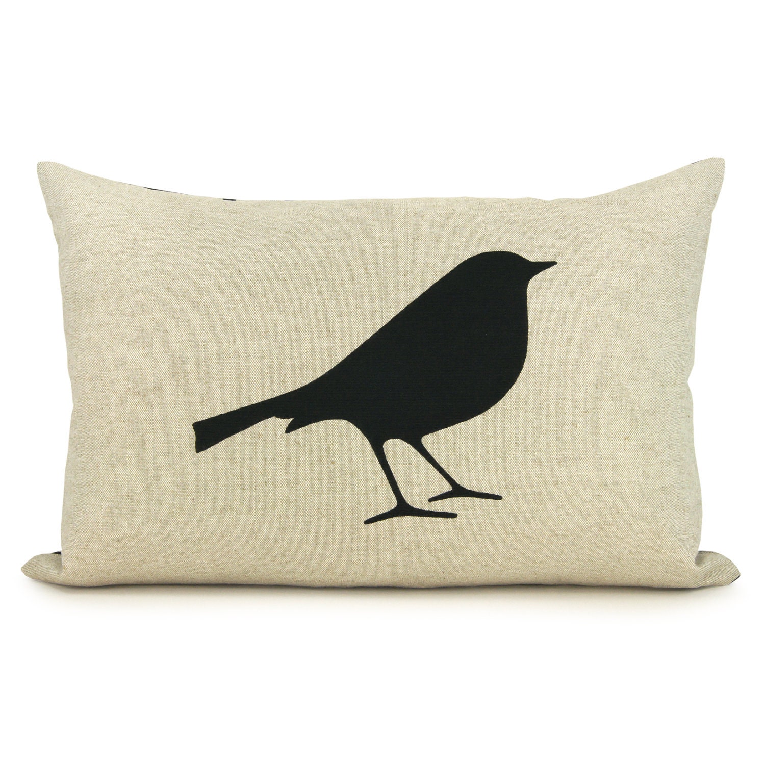 12x18 lumbar pillow case - Bird pillow cover - Black and natural beige decorative pillow cover with bird print and geometric back