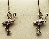 Vintage Flamingo Dangle Earrings, Sterling Silver (V166)
