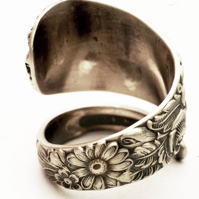 Antique Stieff Floral Sterling Silver Spoon Ring, Made in YOUR Size (3186)