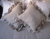 Camel beige ruffle euro sham -cotton linen blend Turkey Odemis fabric -pillow sham  26 inch bedding set shabby chic beach cottage style