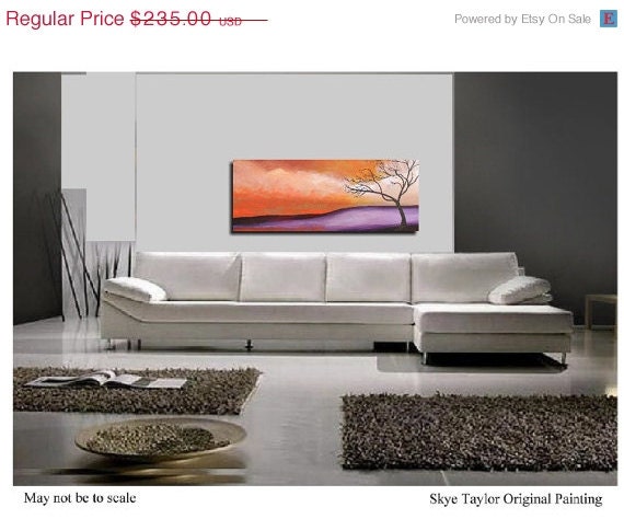 Abstract Painting Art Original Landscape Trees by Skye Taylor 12 x 30 Thick Canvas