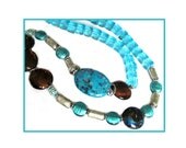 Aqua Blue Venetian Style Statement Necklace,  LAMPWORK Aqua Blues, Amber Browns,  Avante Garde, Blue, Bold and Beautiful