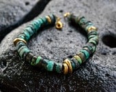 Turquoise Bracelet, turquoise beads, December birthstone, handmade bracelet,  beaded bangle, Egyptian look, rough turquoise