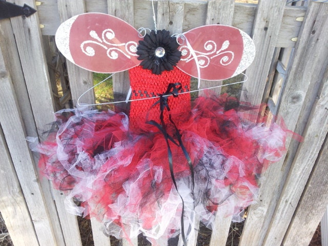 Children's Red Black and White Fairy Butterfly Tutu Dress Wings Crown Package
