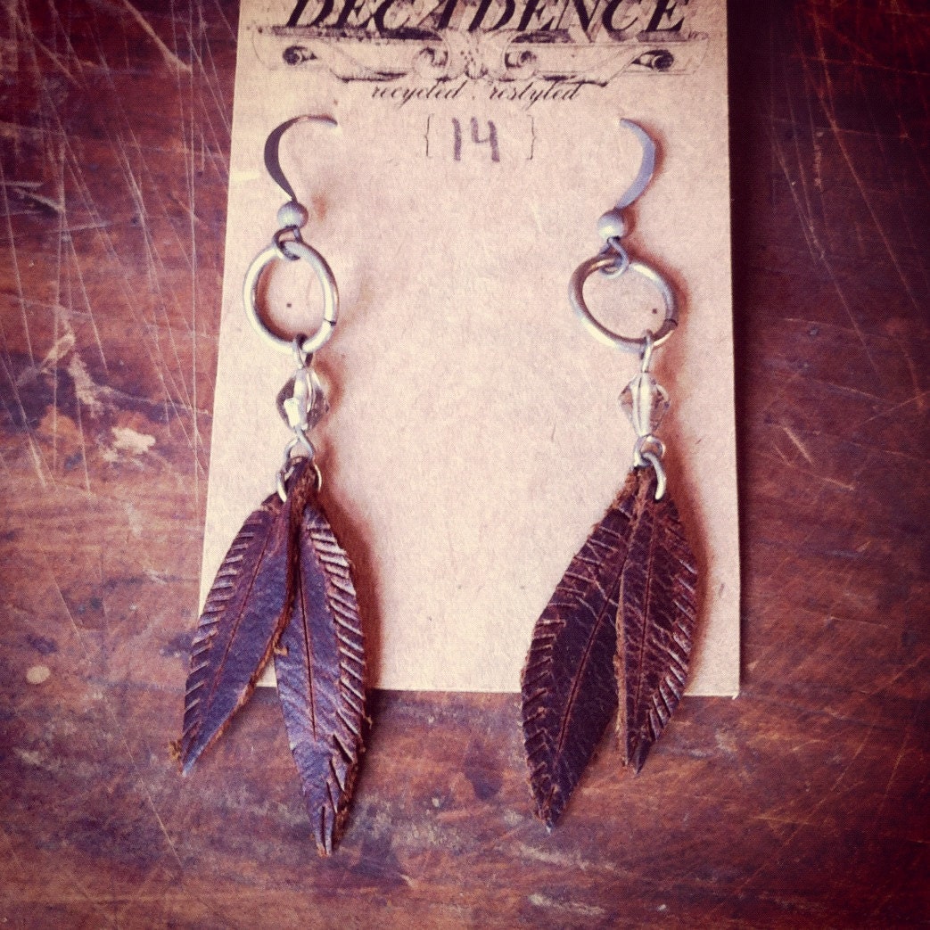 Leather Feather & Hoop Earrings