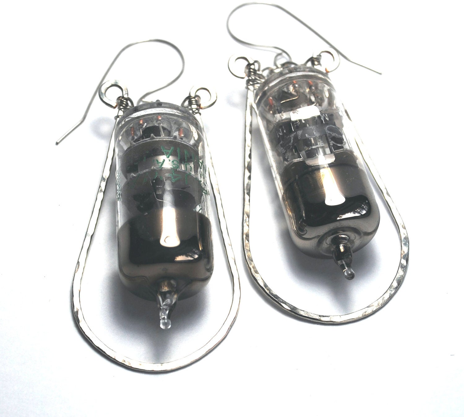 Steampunk Vacuum Tube Hammered Wire Wrapped Earrings