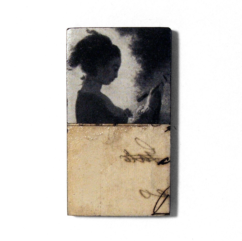 romantic art - The Love Letter - original collage art, fridge magnet, unique kitchen decor