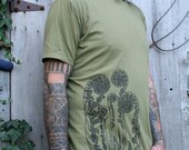 Organic Cotton Fiddlehead Men's OLIVE Screen-printed t-shirt S,M,L,XL,XXL Ready to ship