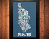New York Typography Map Print - 12" x 18"