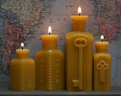 Beeswax Candle Collection - antique bottle-shaped - "Locked-In Lovers - Two Keys & Two Poison" - by Pollen Arts -