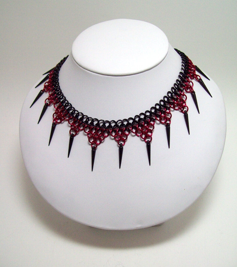 chainmaille, necklace, gothic, choker, chainmaille choker, gothic necklace, spike necklace, spike jewelry