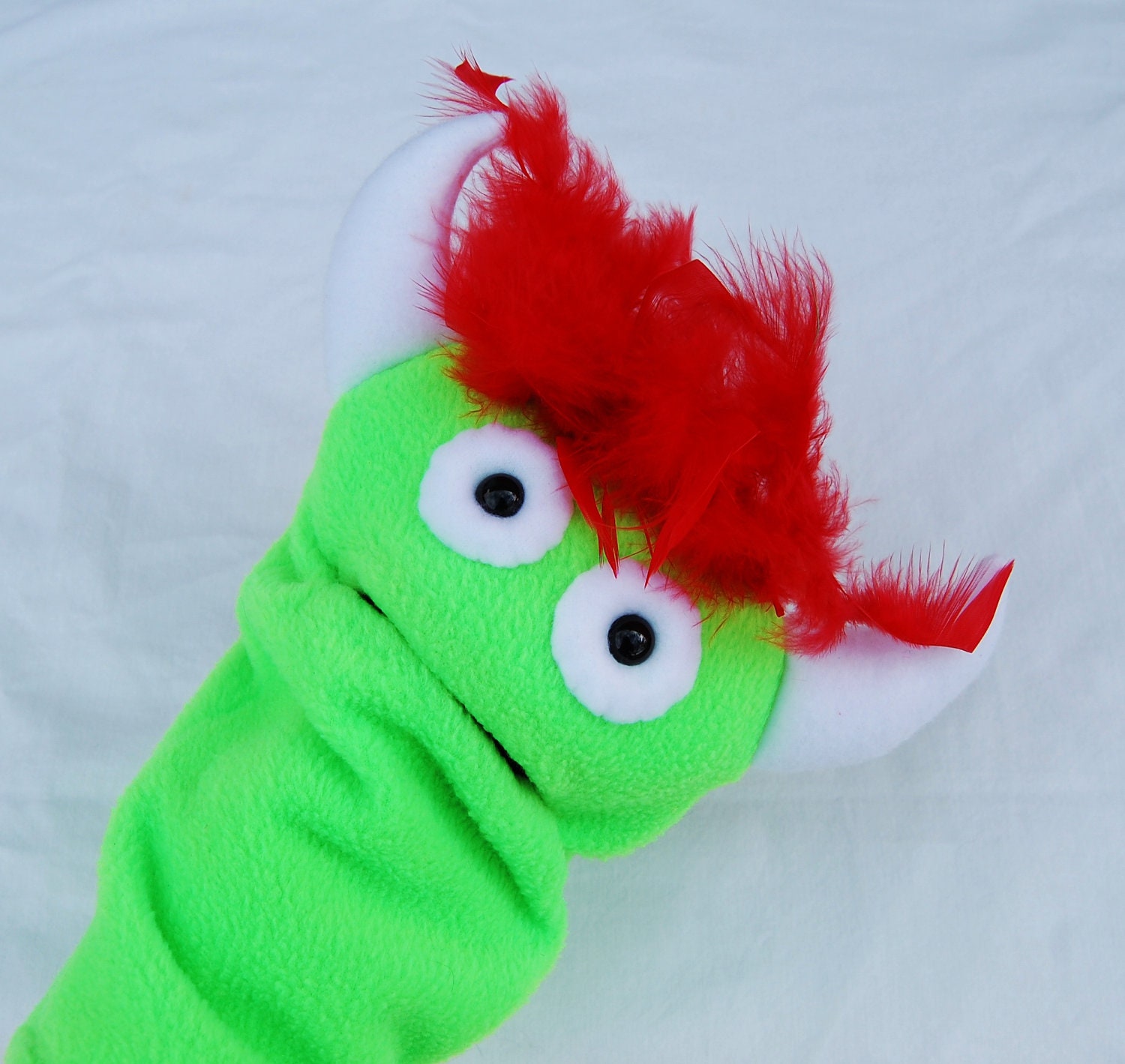 Neon Green and Red Hand Puppet Baby Monster Plush Toy