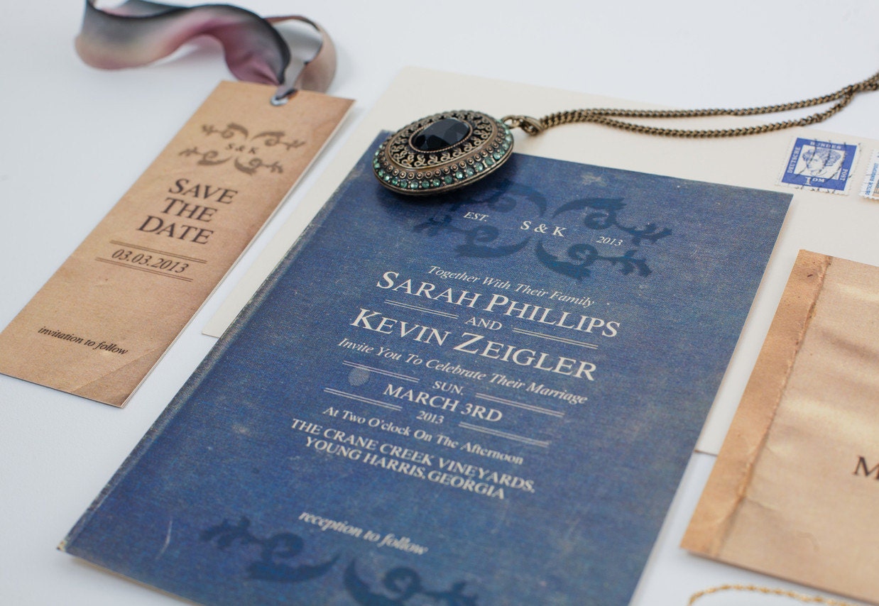 Personalized Wedding Invitation Suite Vintage Book "Dutch"