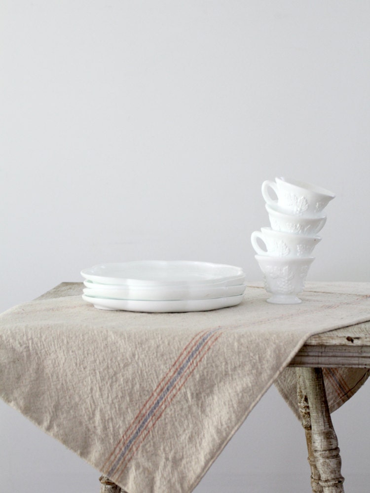 Colony Harvest Snack Set / Vintage Milk Glass Plate and Tea Cup Set