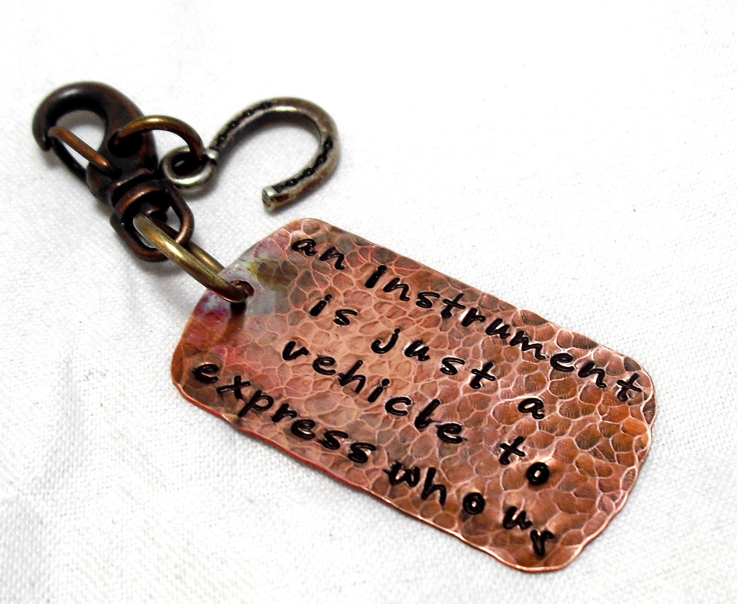 Monogram key chain, Steam punk dog tag, horse shoe charm, brass key chain, swivel key chain