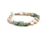 Freshwater Pearl and Genuine Amazonite Bracelet - Bridesmaids Gifts, Holiday Gifts